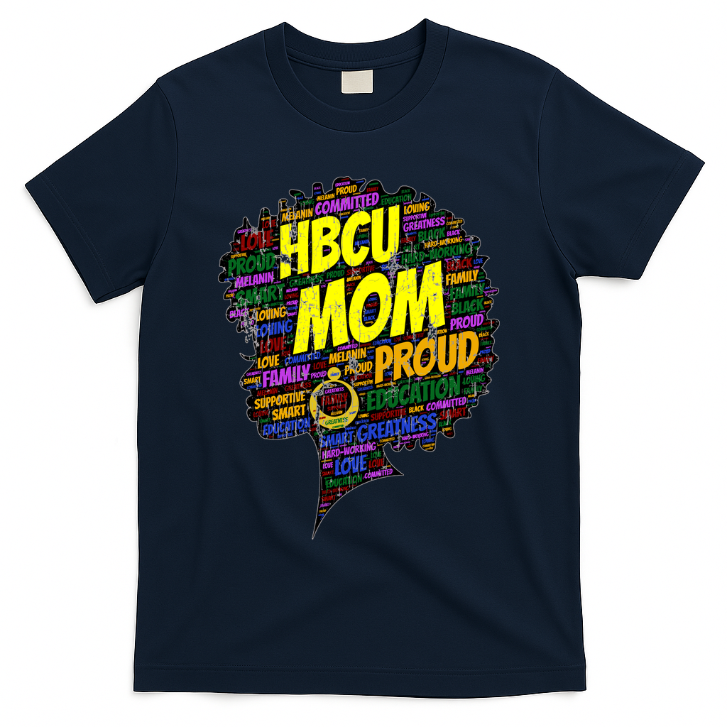 HBCU Mom Parent Graduation Afro For Women Vintage T-Shirt - Navy