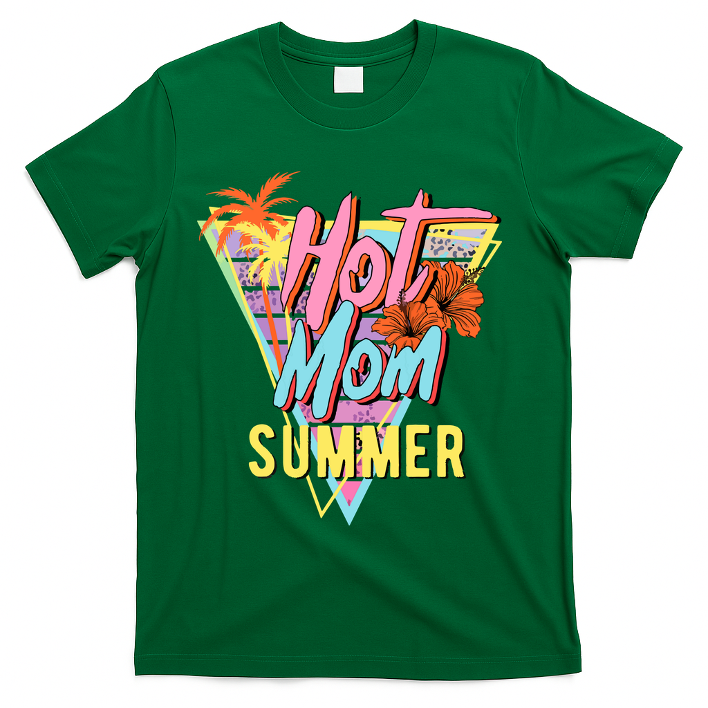 Hot Mom Summer Hawaiian Hibiscus Beach Cute Tropical Tank Top T-Shirt - Green