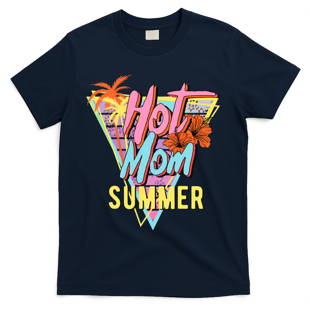 Hot Mom Summer Hawaiian Hibiscus Beach Cute Tropical Tank Top T-Shirt - Navy
