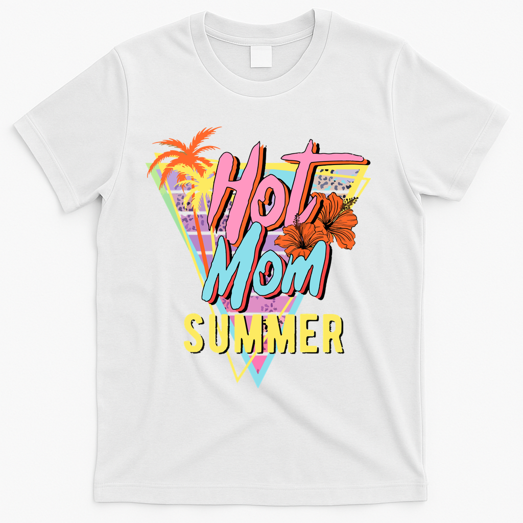 Hot Mom Summer Hawaiian Hibiscus Beach Cute Tropical Tank Top T-Shirt - White