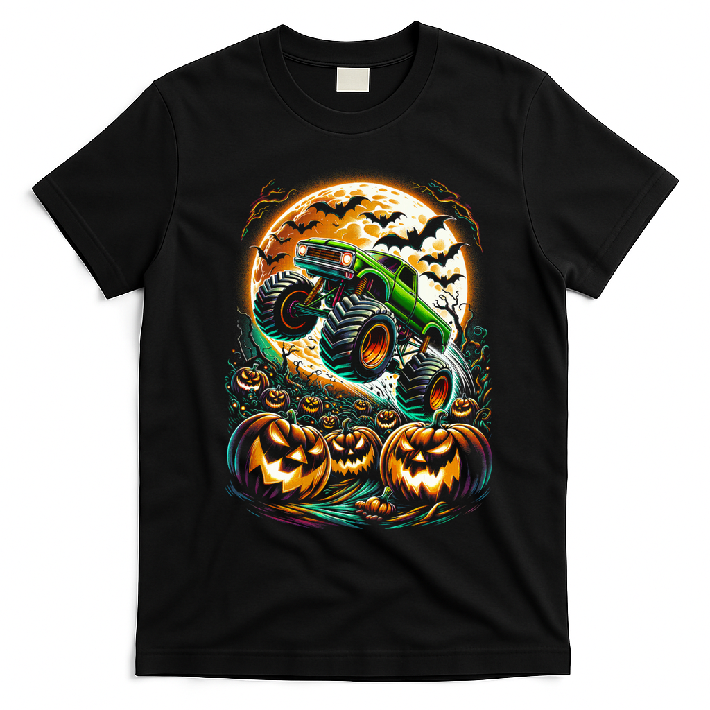 Halloween Monster Truck Jack O Lantern Trick Treat T-Shirt - Black