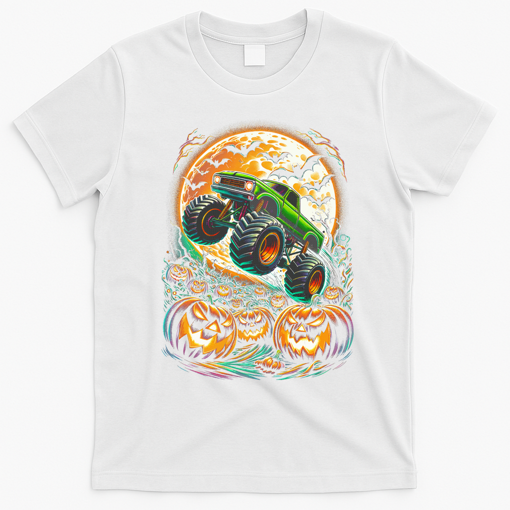 Halloween Monster Truck Jack O Lantern Trick Treat T-Shirt - White