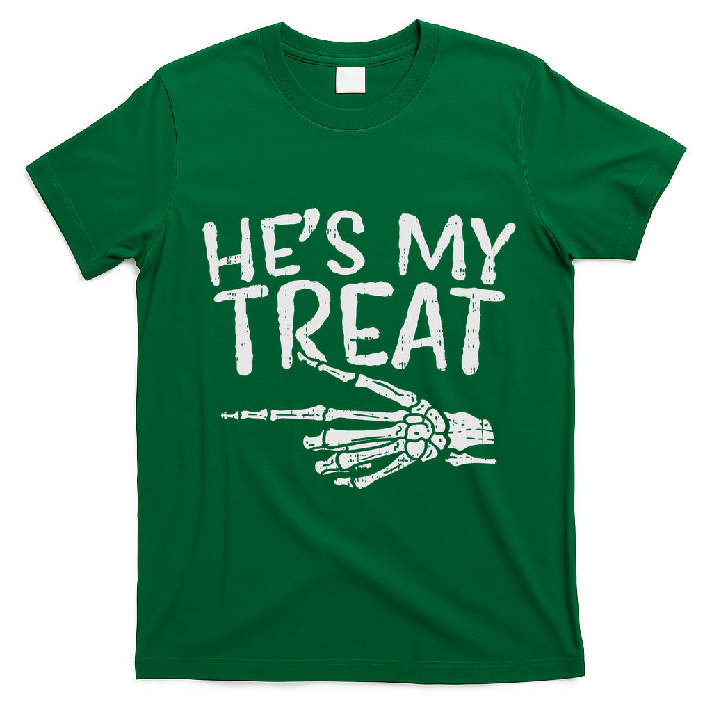 Hes My Treat Skeleton Matching Couple Halloween Costume Hers T-Shirt - Irish Green