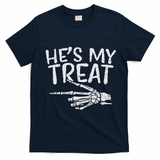 Hes My Treat Skeleton Matching Couple Halloween Costume Hers T-Shirt - Navy Blue