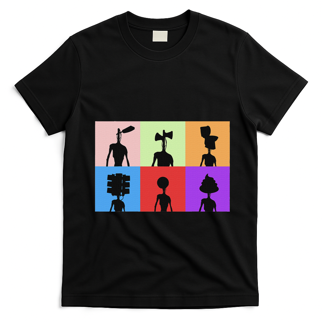 Horror Monster With Sirens For Heads Horror T-Shirt - Black