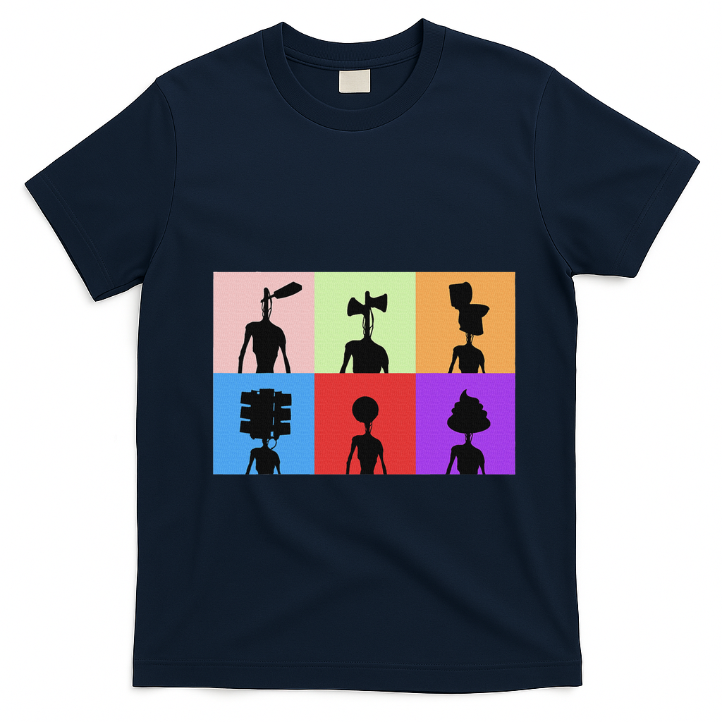 Horror Monster With Sirens For Heads Horror T-Shirt - Navy Blue