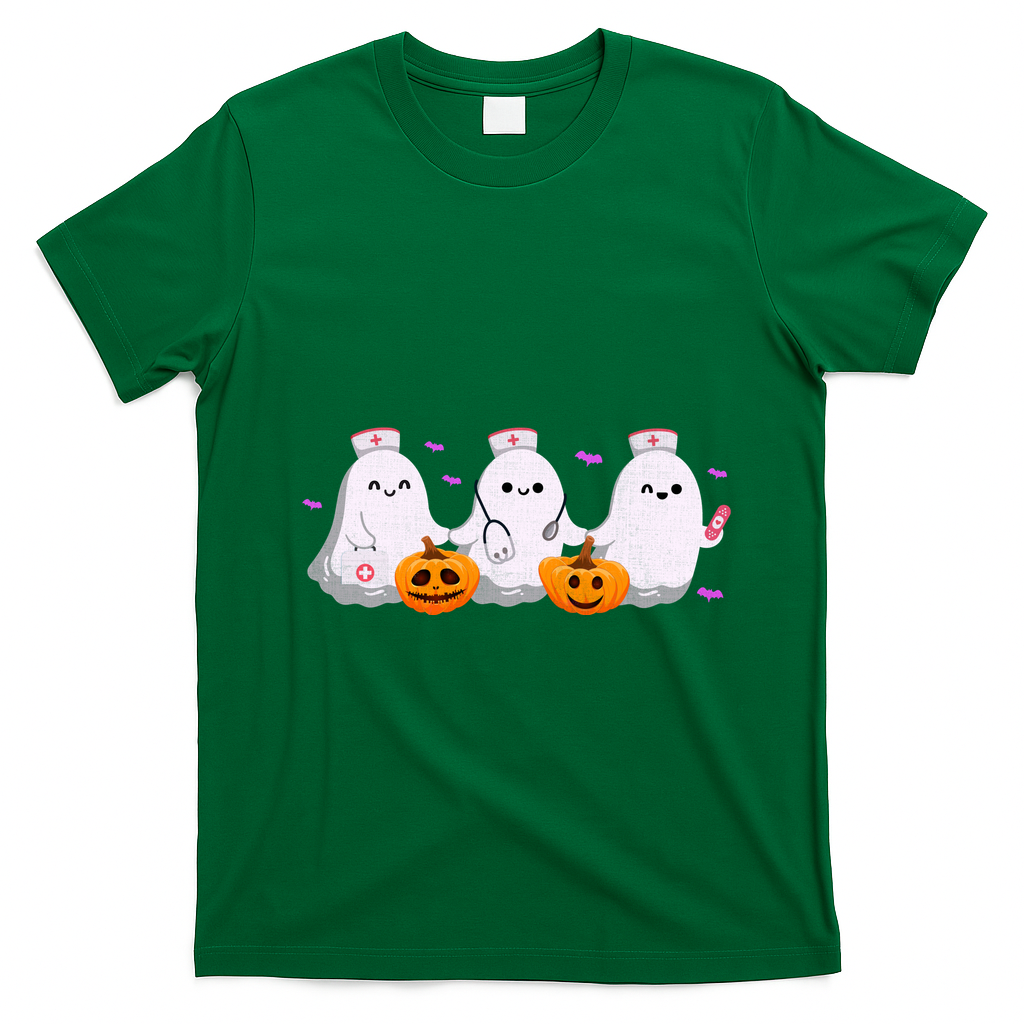 Halloween Nurse Ghosts Boo Crew T-Shirt - Irish Green