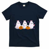 Halloween Nurse Ghosts Boo Crew T-Shirt - Navy Blue
