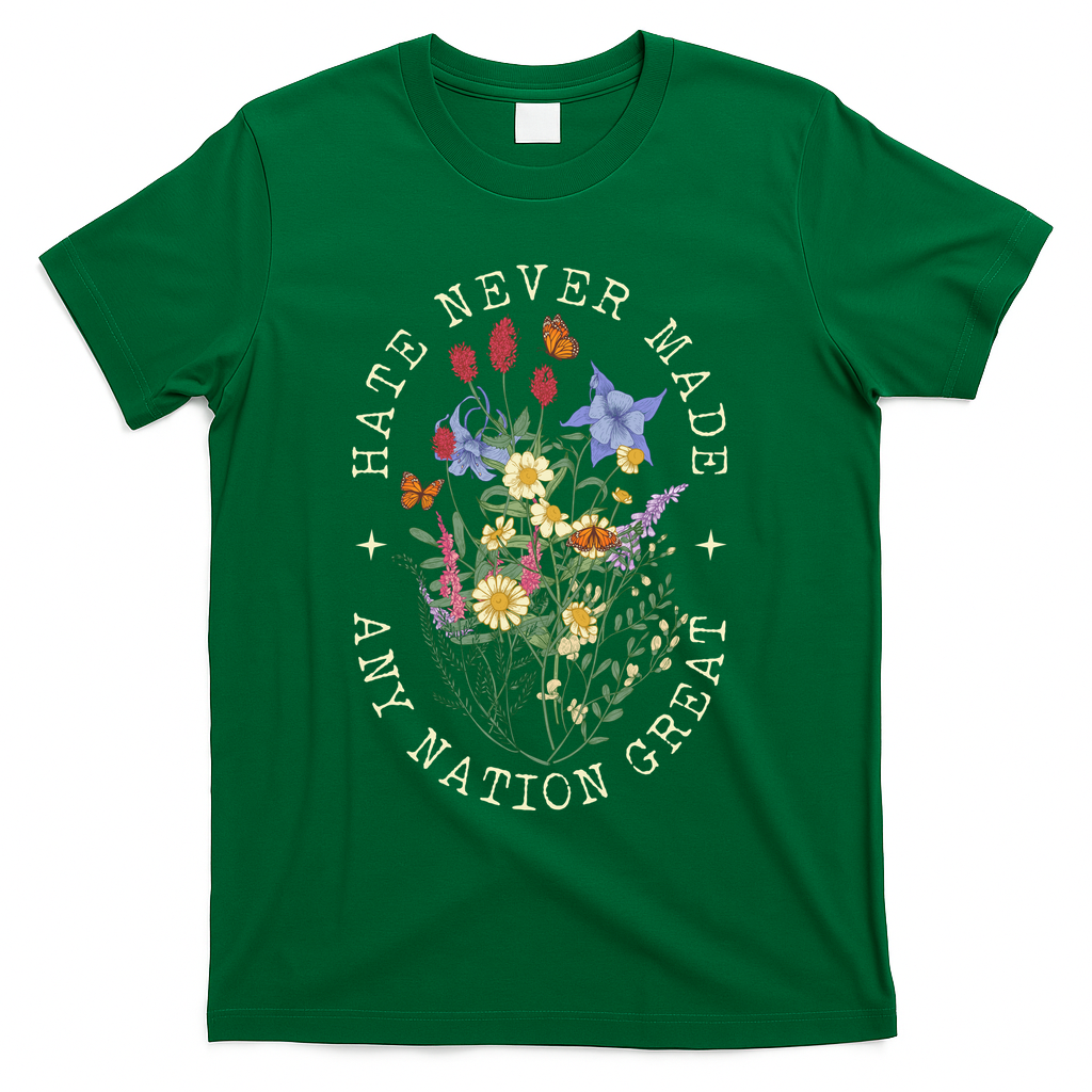 Hate Never Made Any Nation Great Anti Trump Vintage Flowers T-Shirt - Green