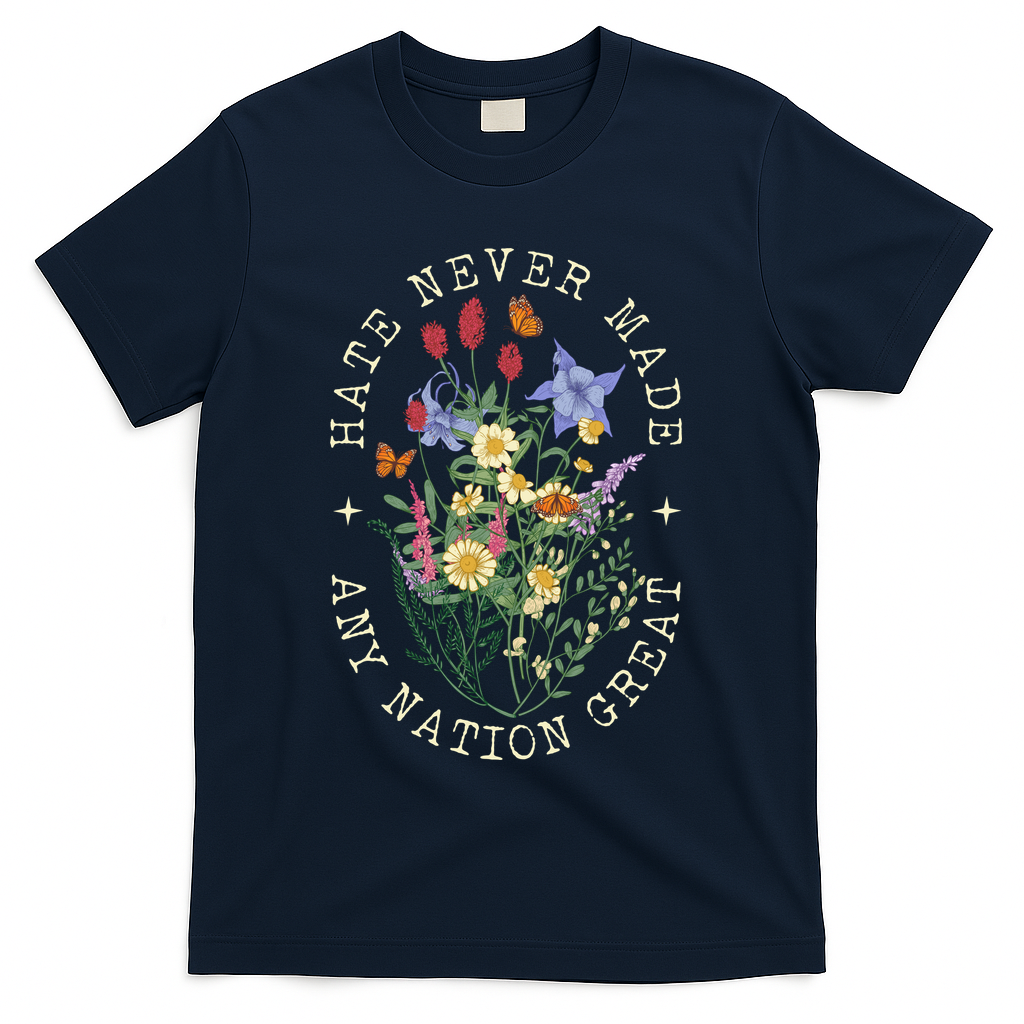 Hate Never Made Any Nation Great Anti Trump Vintage Flowers T-Shirt - Navy