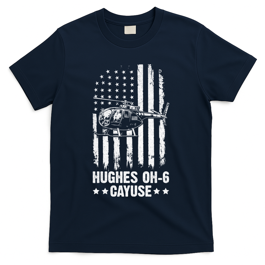 Hughes OH-6 Cayuse American Flag Helicopter T-Shirt - Navy