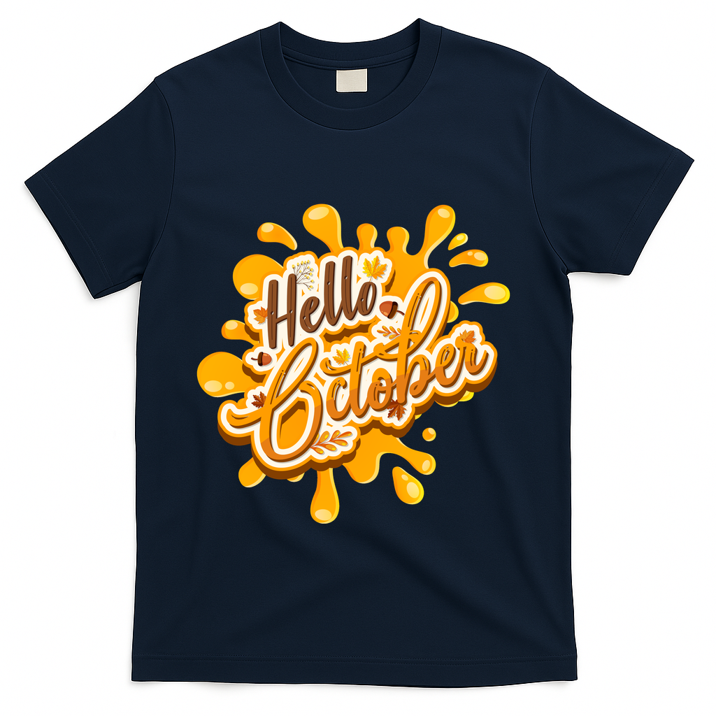 Hello October Fun Fall T-Shirt - Navy
