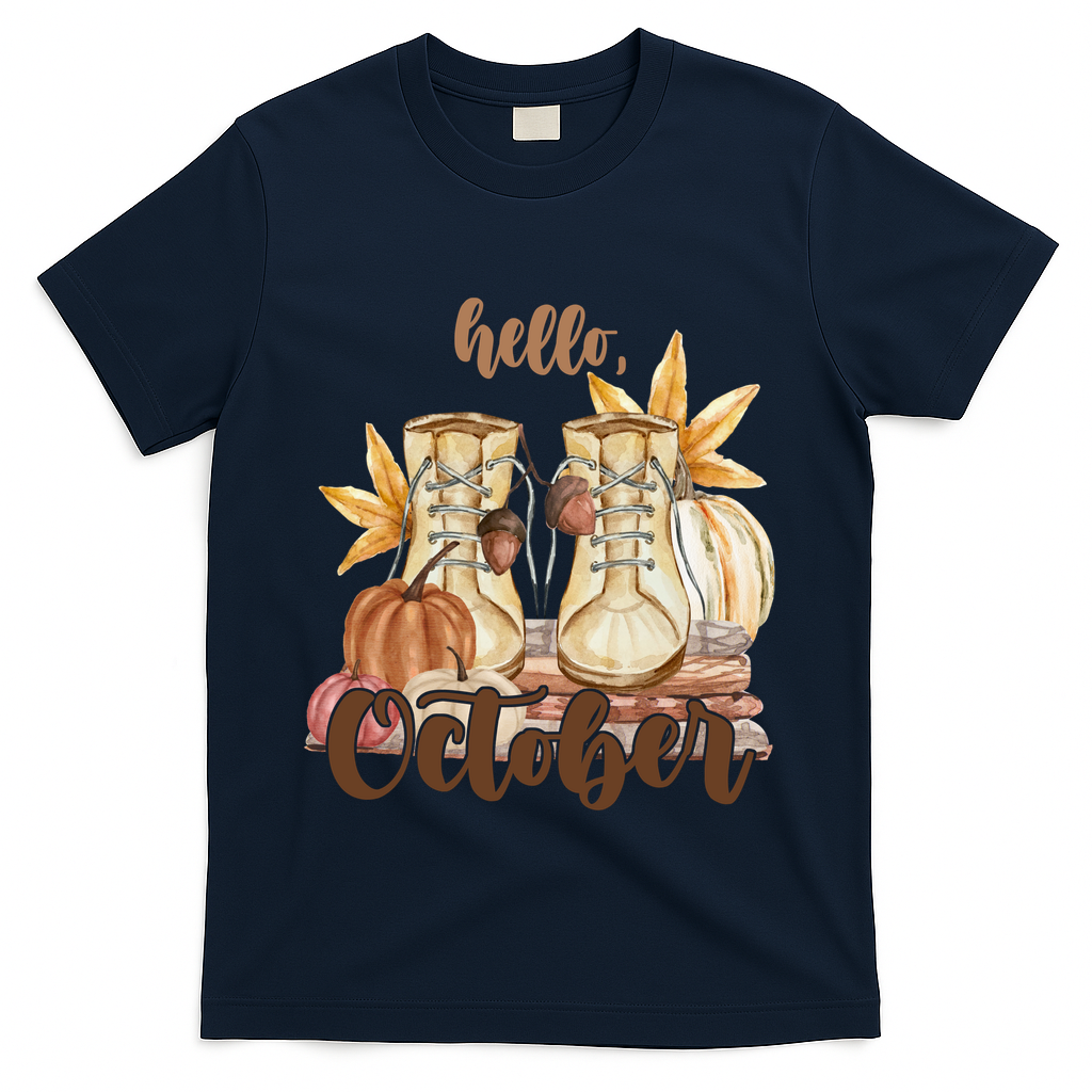 Hello October Fall Lover T-Shirt - Navy