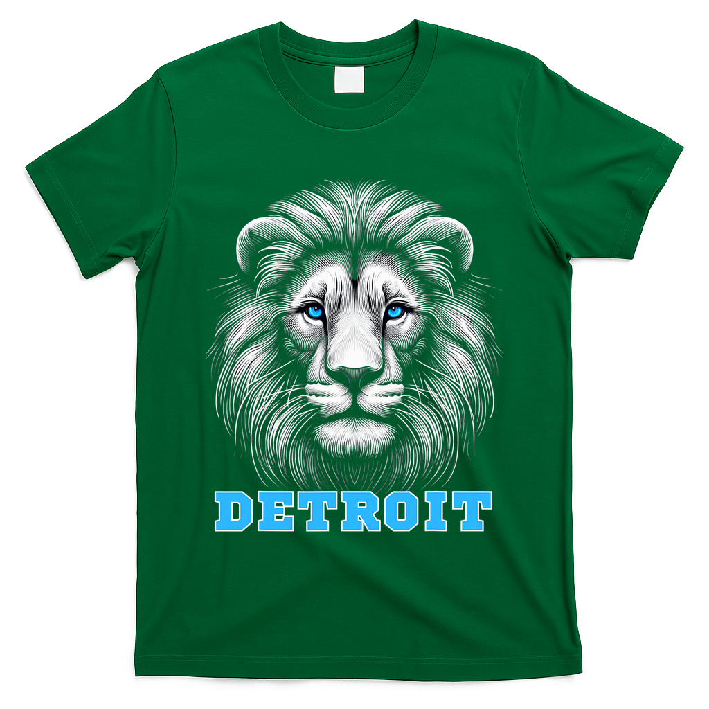 Head Of Lion With Blue Eyes Detroit Michigan Football Fan T-Shirt