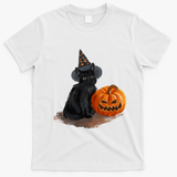 Halloween Pumpkin Black Cat T-Shirt - White