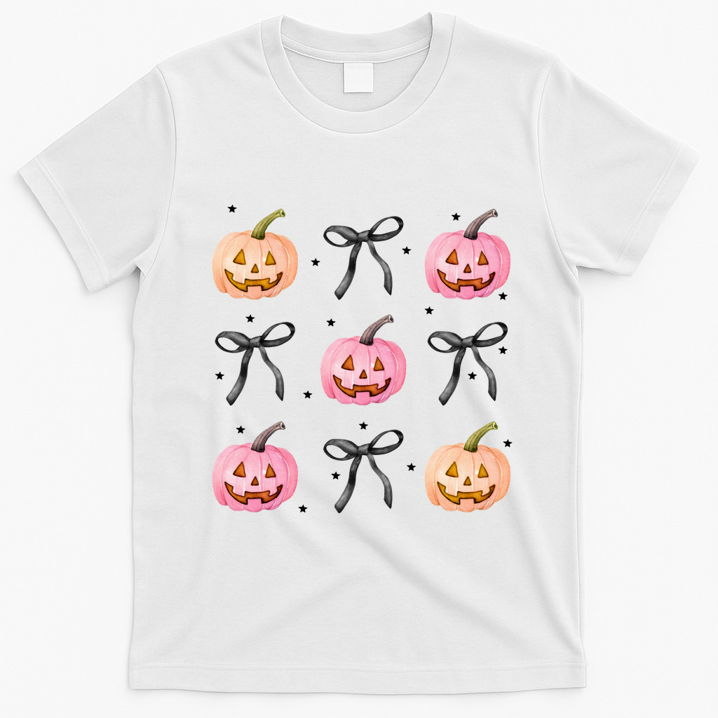 Halloween Pumpkin Black Bows Cute T-Shirt - White