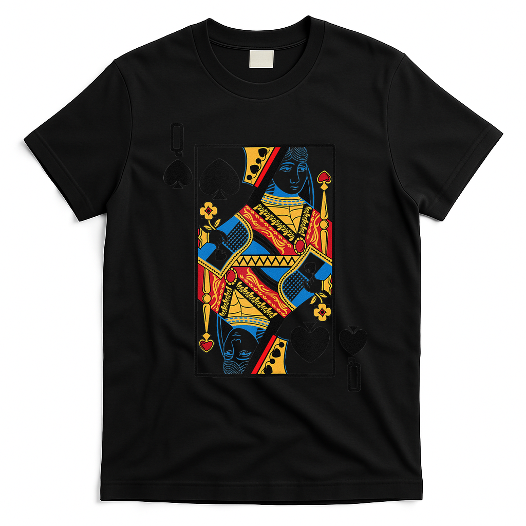 Halloween Playing Card Costume QUEEN Of SPADES T-Shirt - Black
