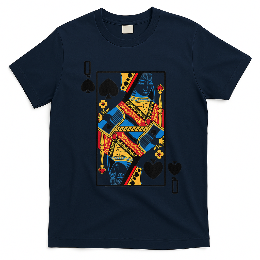 Halloween Playing Card Costume QUEEN Of SPADES T-Shirt - Navy Blue
