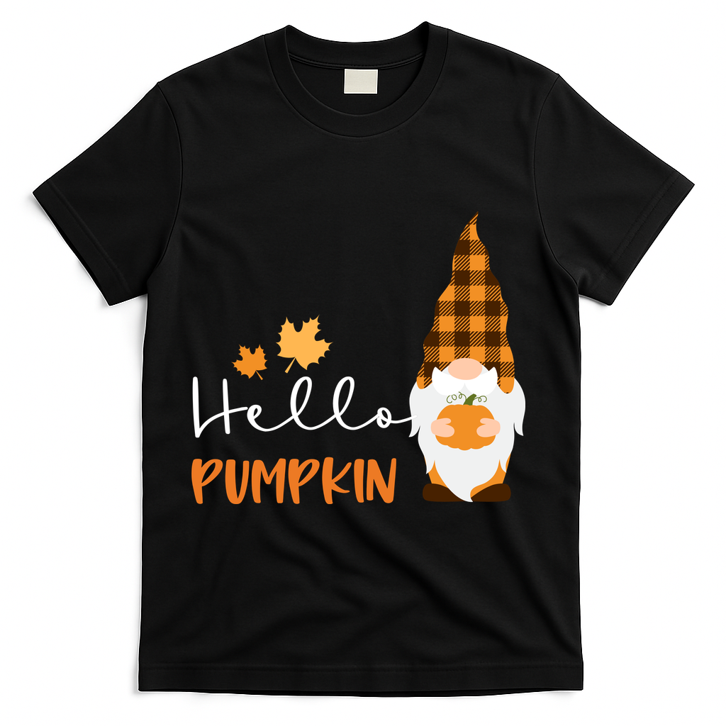 Hello Pumpkin Cute Gnome Fall Autumn T-Shirt - Black
