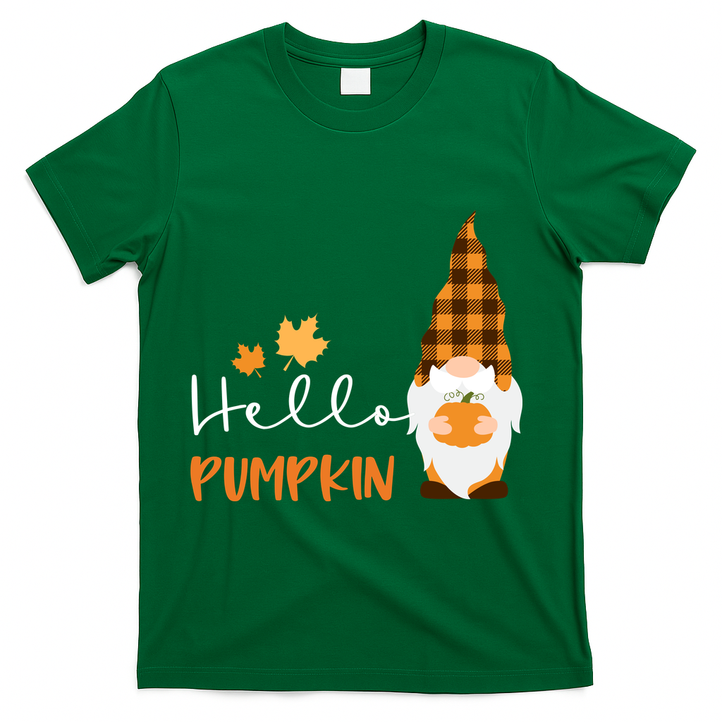 Hello Pumpkin Cute Gnome Fall Autumn T-Shirt - Green