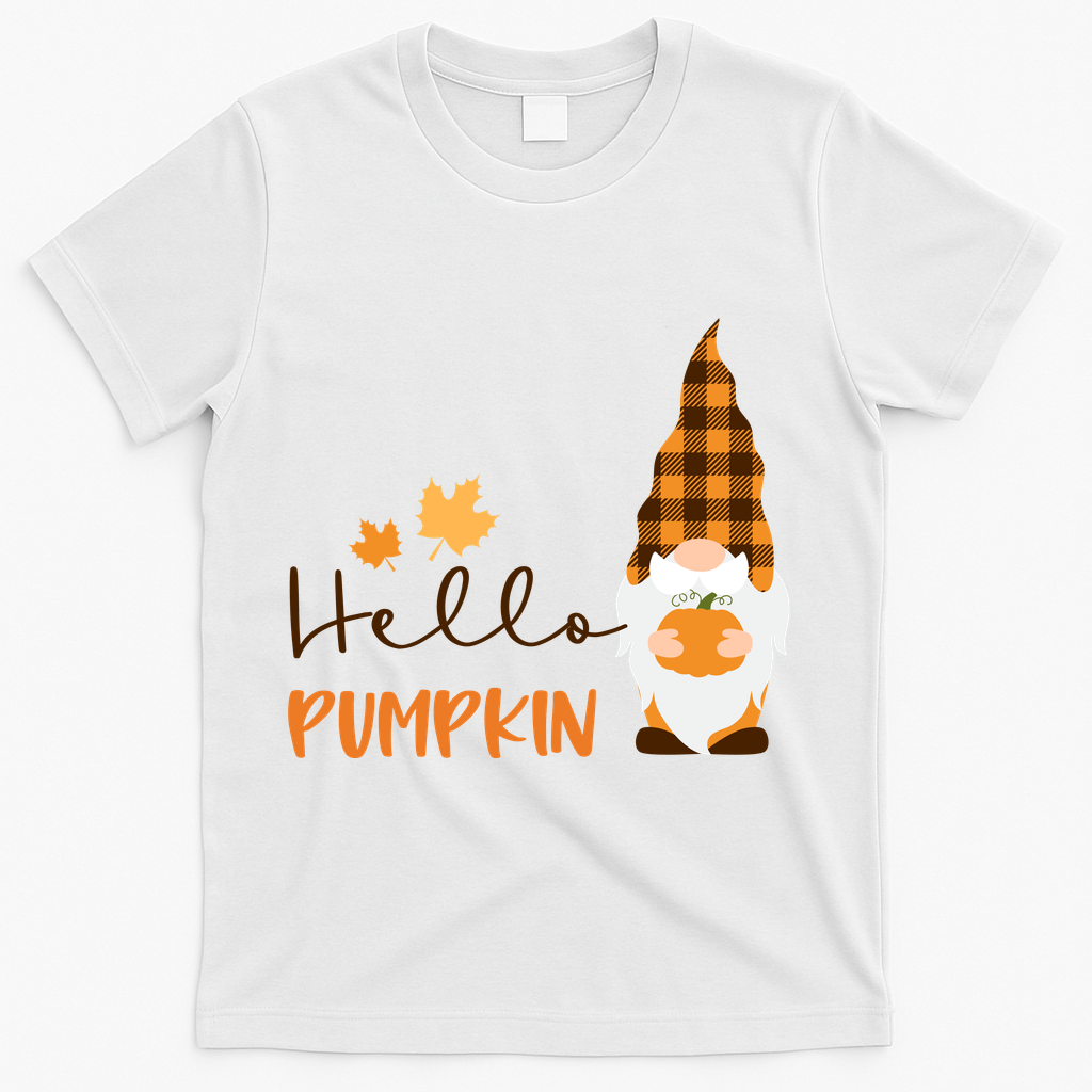 Hello Pumpkin Cute Gnome Fall Autumn T-Shirt - White