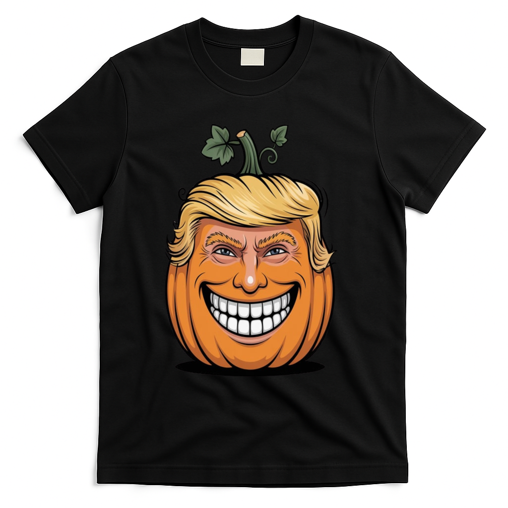 Halloween Pumpkin Donald Trump Funny T-Shirt - Black