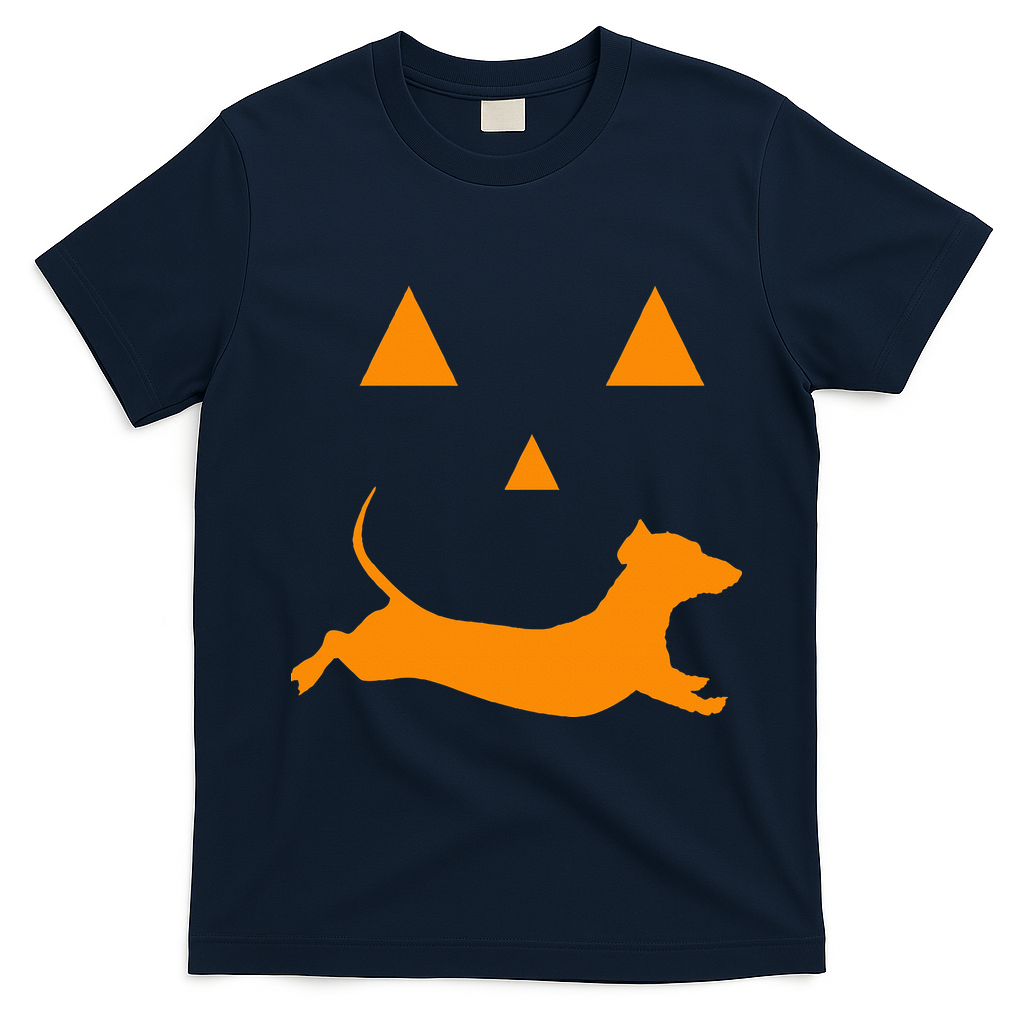 Halloween Pumpkin Dachshund Jackolantern Costume T-Shirt - Navy Blue