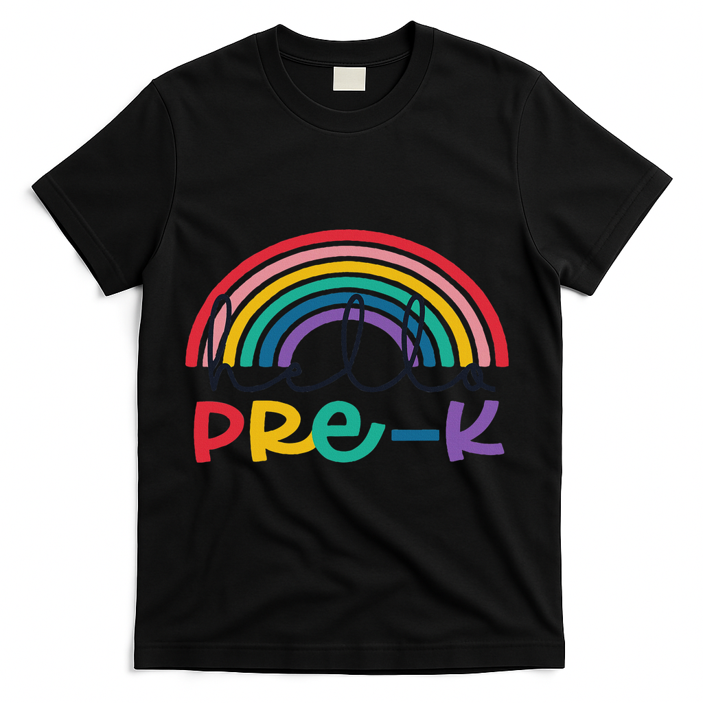 Hello Pre K Rainbow Back To School Teacher Student T-Shirt - Black