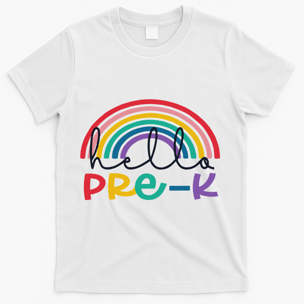 Hello Pre K Rainbow Back To School Teacher Student T-Shirt - White
