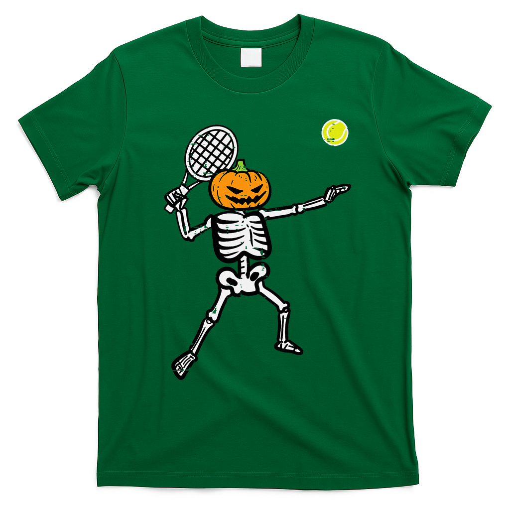Halloween Pumpkin Skeleton Tennis Costume T-Shirt - Irish Green