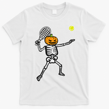 Halloween Pumpkin Skeleton Tennis Costume T-Shirt - White