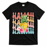 Hawaii Pineapple Summer Groovy Retro T-Shirt - Black