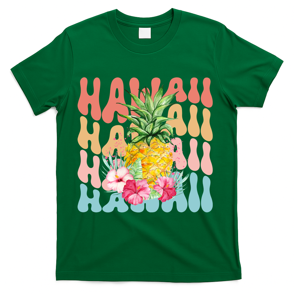 Hawaii Pineapple Summer Groovy Retro T-Shirt - Green