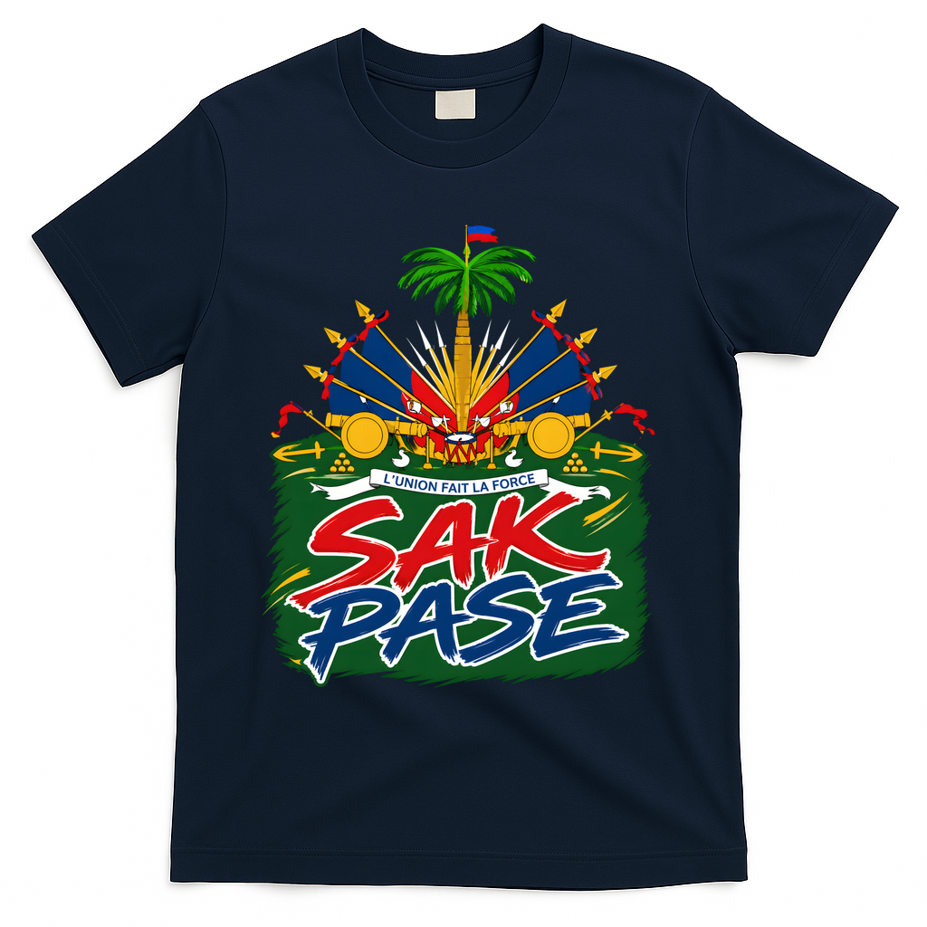 Haitian Pride Sak Pase L’Union Fait La Force T-Shirt - Navy