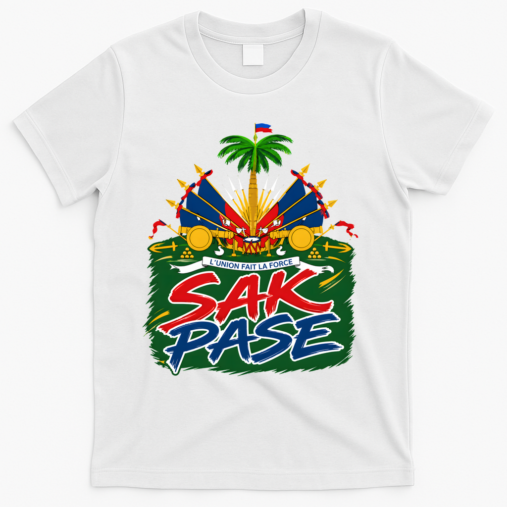 Haitian Pride Sak Pase L’Union Fait La Force T-Shirt - White