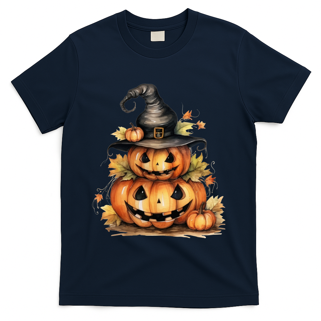 Halloween Pumpkin Witch Fall Autumn Illustration T-Shirt - Navy