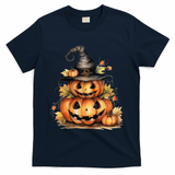 Halloween Pumpkin Witch Fall Autumn Illustration T-Shirt - Navy