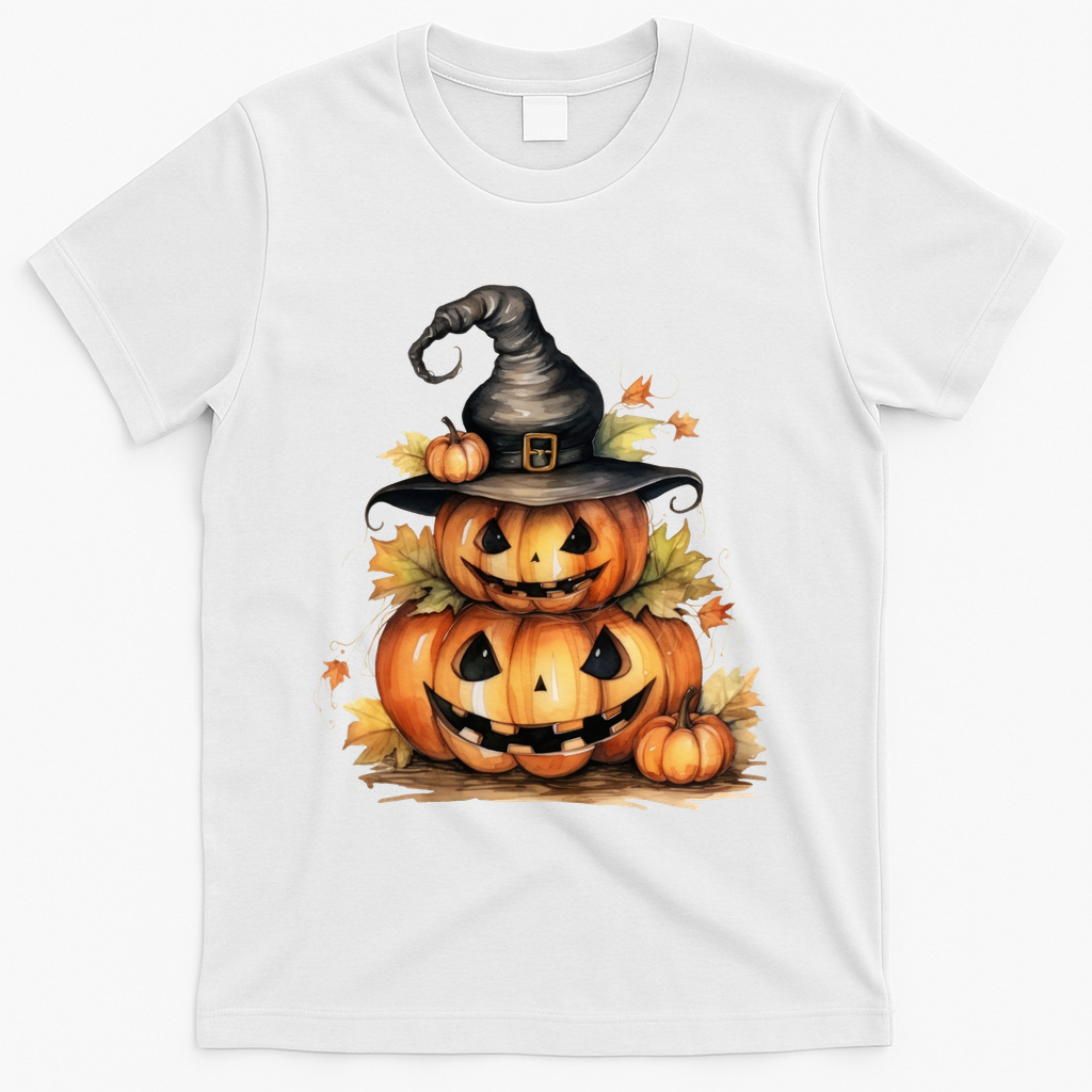 Halloween Pumpkin Witch Fall Autumn Illustration T-Shirt - White