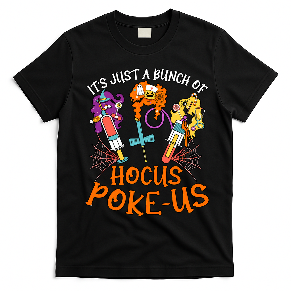 Hocus Pokeus Witch Nurse Halloween Medical Lab Tech Spooky T-Shirt - Black