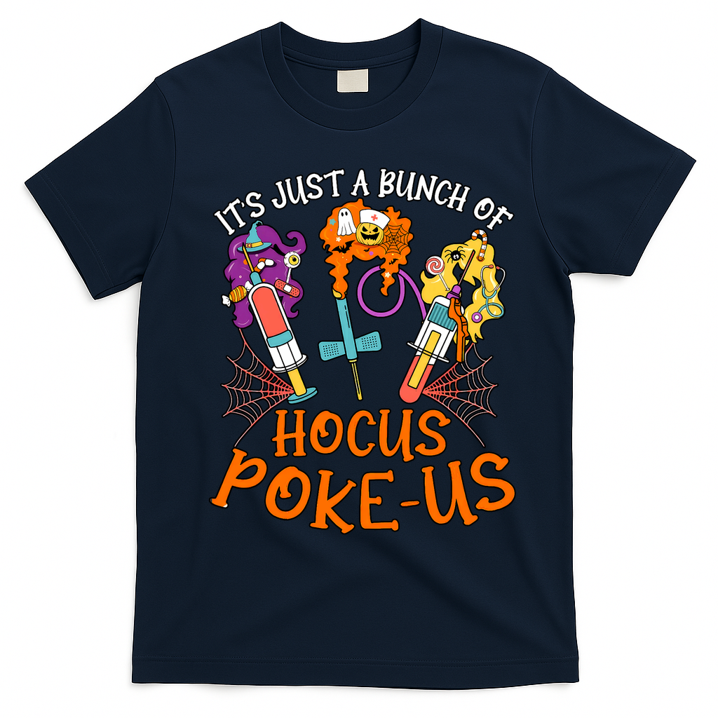 Hocus Pokeus Witch Nurse Halloween Medical Lab Tech Spooky T-Shirt - Navy Blue