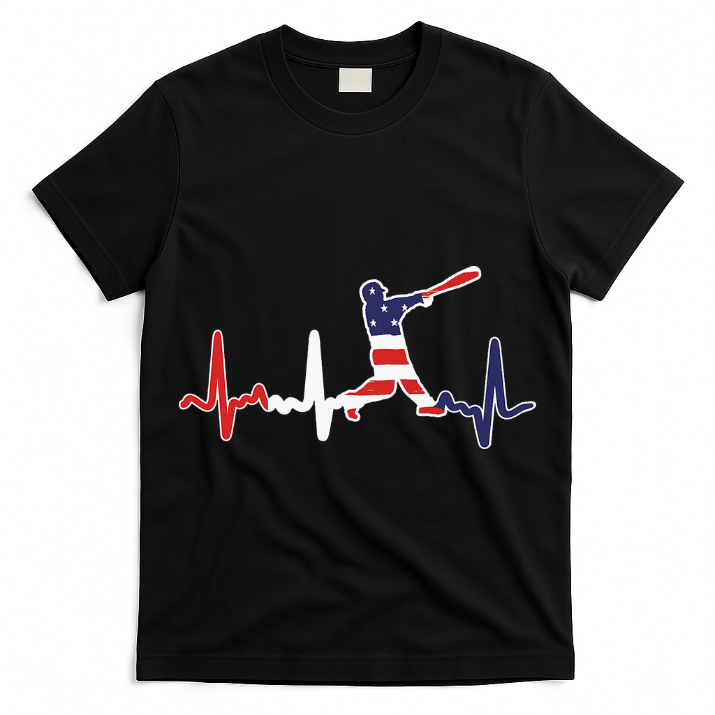Home Run Baseball Flag Baseball Heartbeat T-Shirt