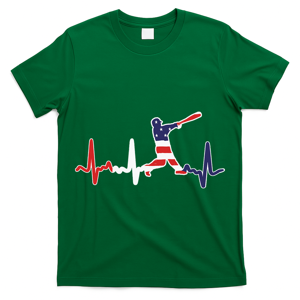 Home Run Baseball Flag Baseball Heartbeat T-Shirt