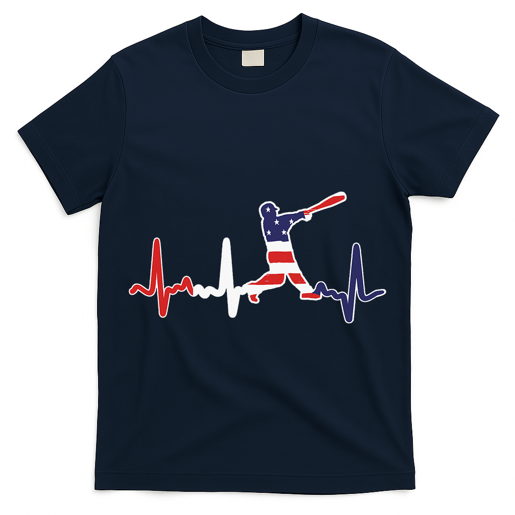 Home Run Baseball Flag Baseball Heartbeat T-Shirt