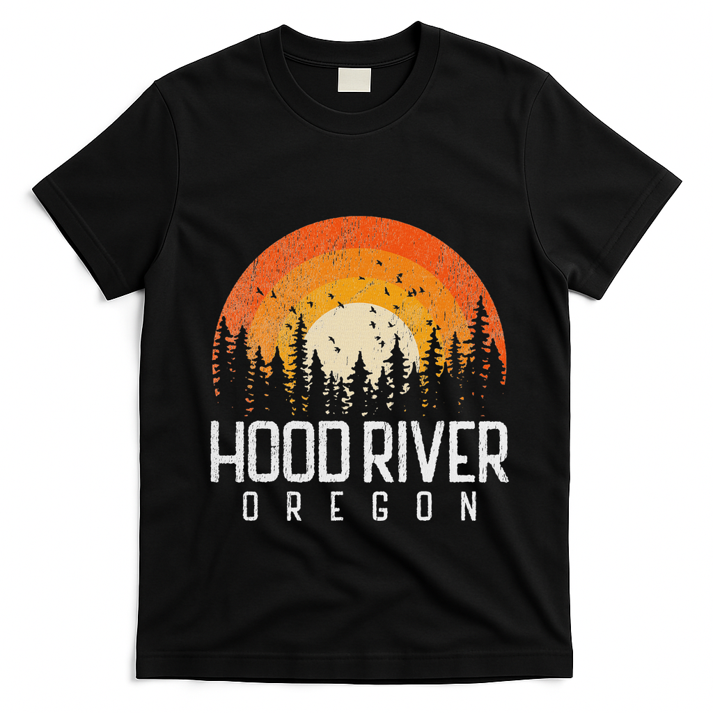 Hood River Oregon Or Retro 80s Vintage Christmas T-Shirt - Black