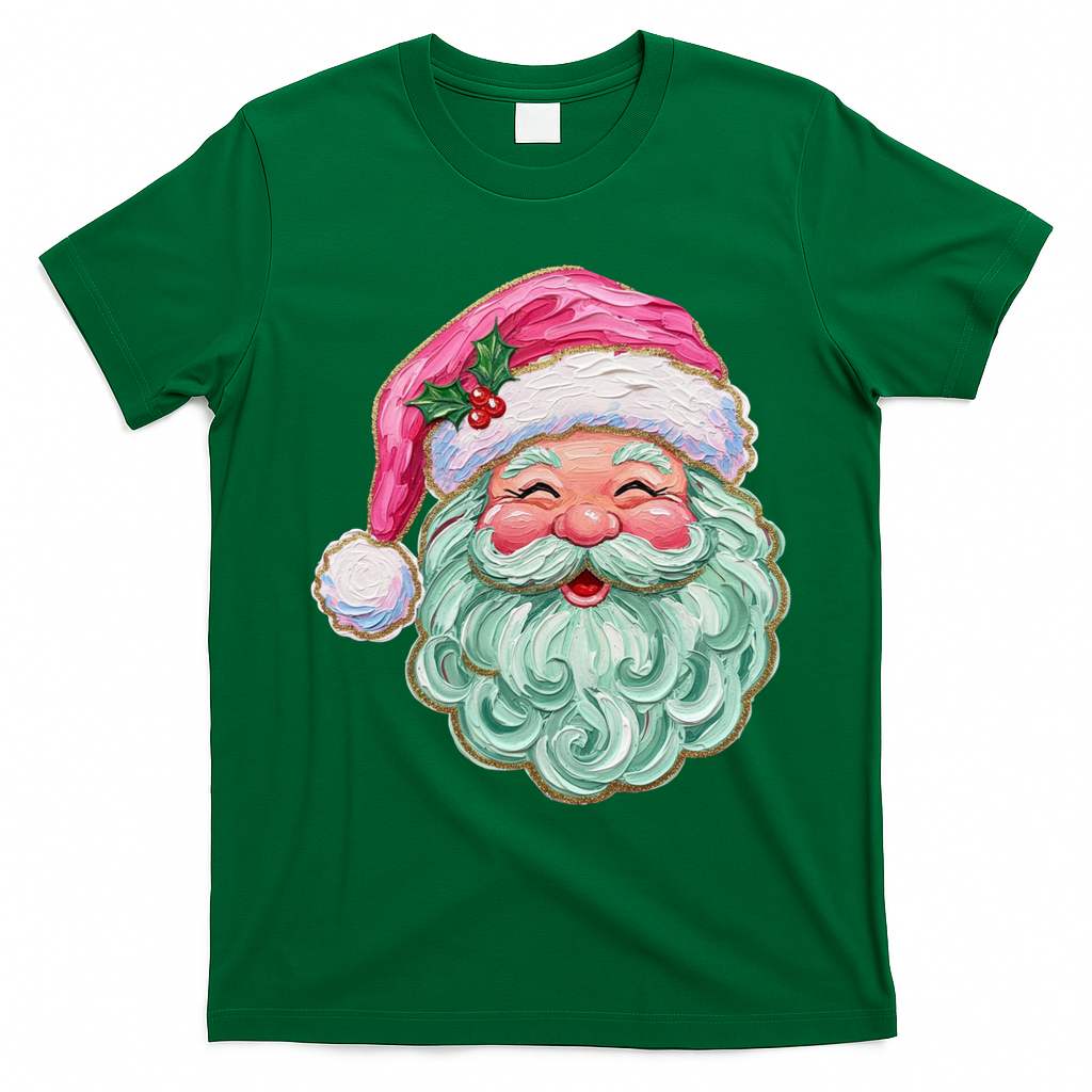 Hand-painted Retro Santa Claus Christmas Cute T-Shirt - Irish Green