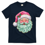 Hand-painted Retro Santa Claus Christmas Cute T-Shirt - Navy Blue