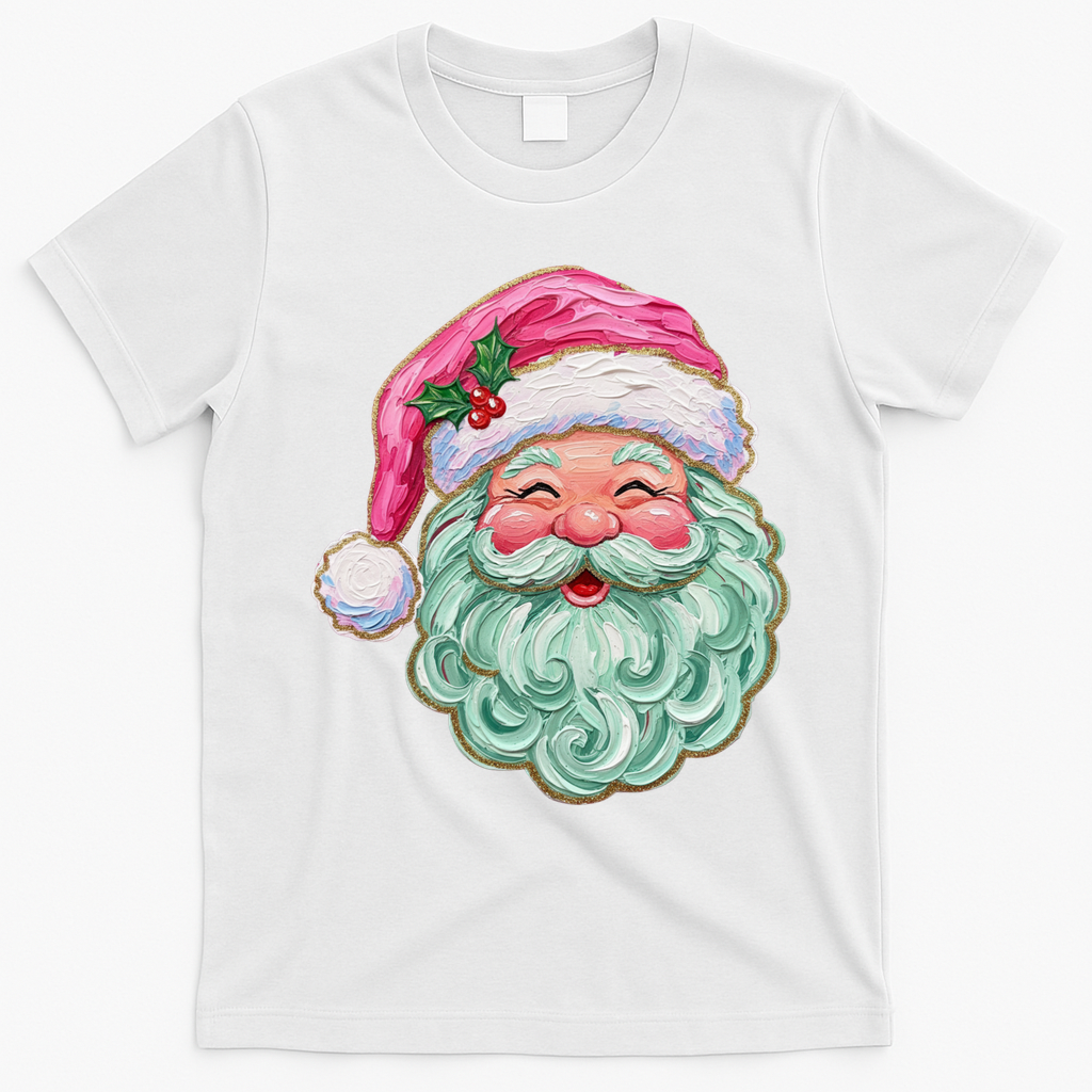 Hand-painted Retro Santa Claus Christmas Cute T-Shirt - White