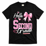 Hello Second 2nd Grade First Day Of School Coquette Teacher T-Shirt - Black