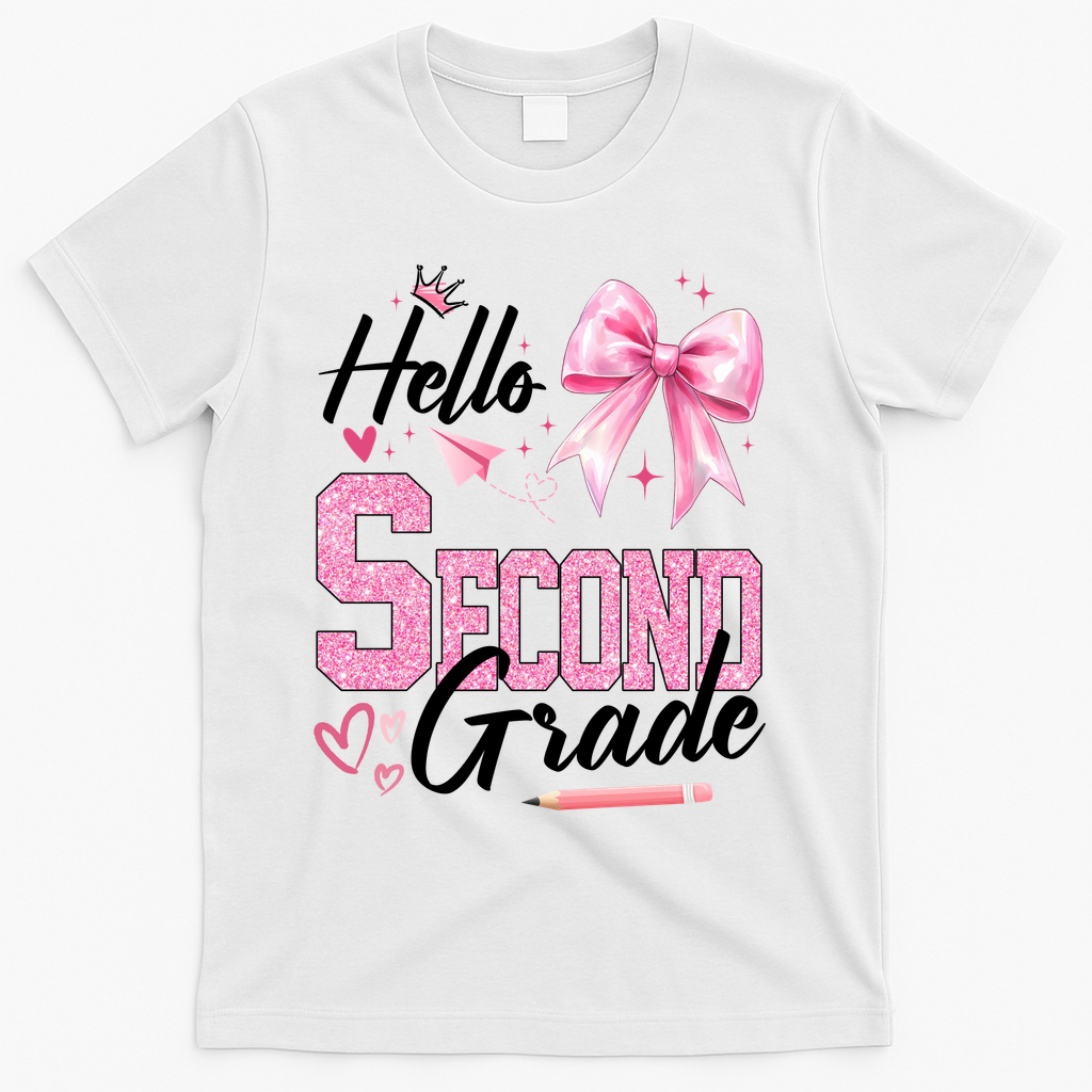 Hello Second 2nd Grade First Day Of School Coquette Teacher T-Shirt - White