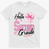 Hello Second 2nd Grade First Day Of School Coquette Teacher T-Shirt - White